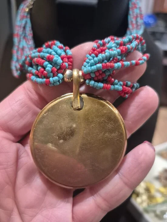 Vintage Bohemian style seed bead coral and turquoise necklace - Picture 7 of 7